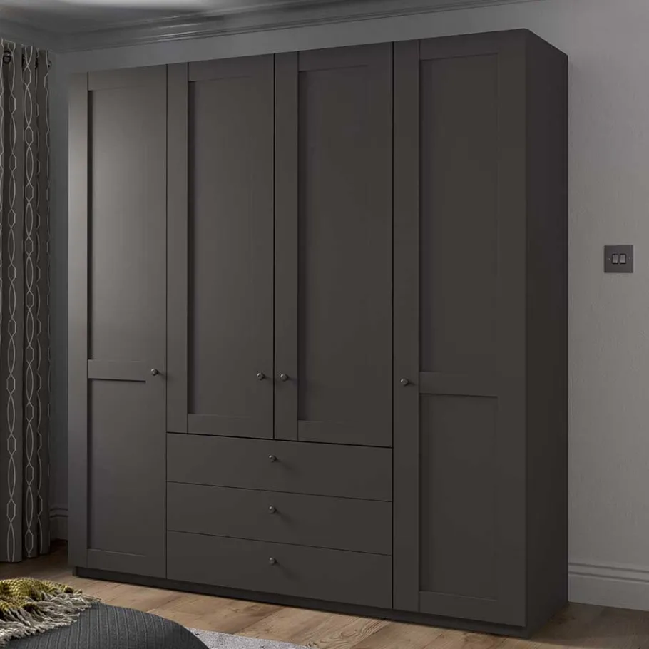 New Kleiderschrank in Dunkelgrau 4-türig - Mataram Kleiderschränke