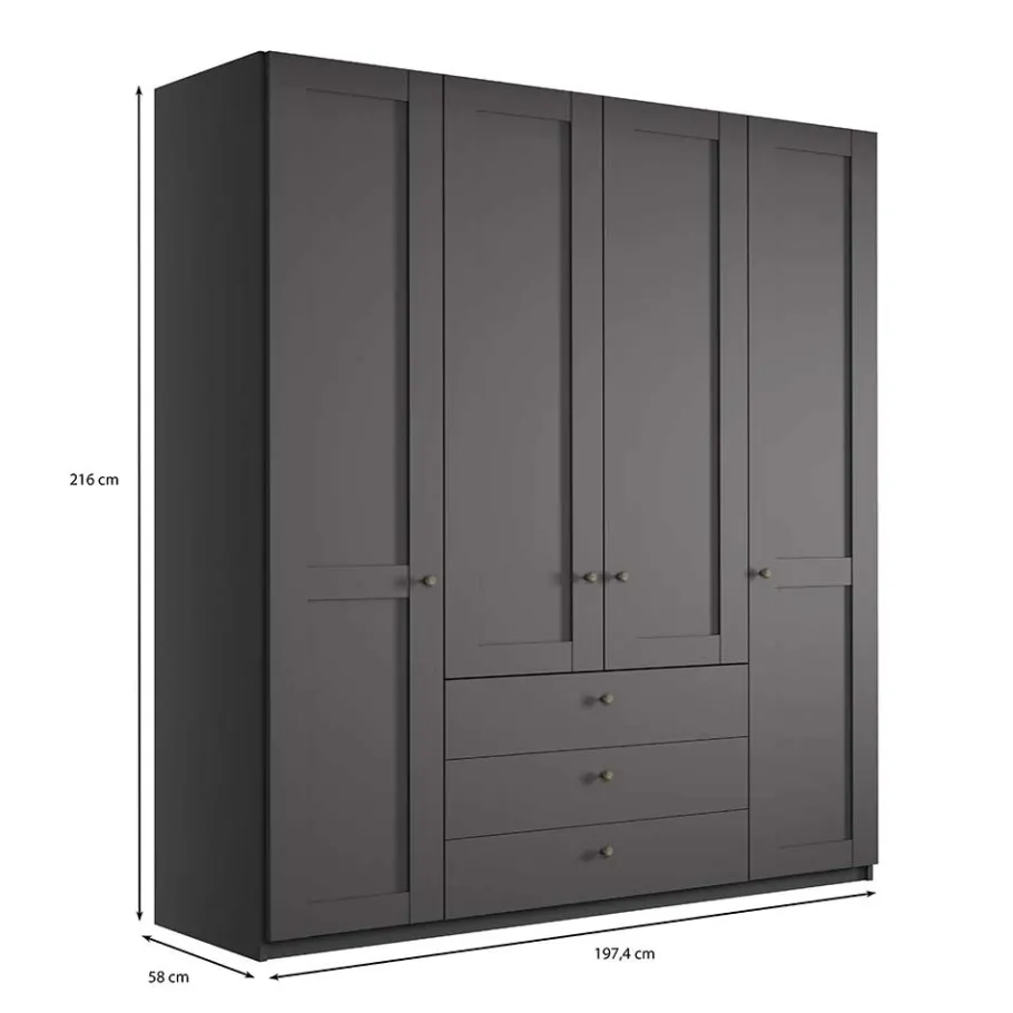 New Kleiderschrank in Dunkelgrau 4-türig - Mataram Kleiderschränke