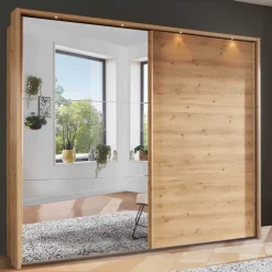 Sale Kleiderschrank in Eiche Bianco & Spiegel - Paniola Kleiderschränke