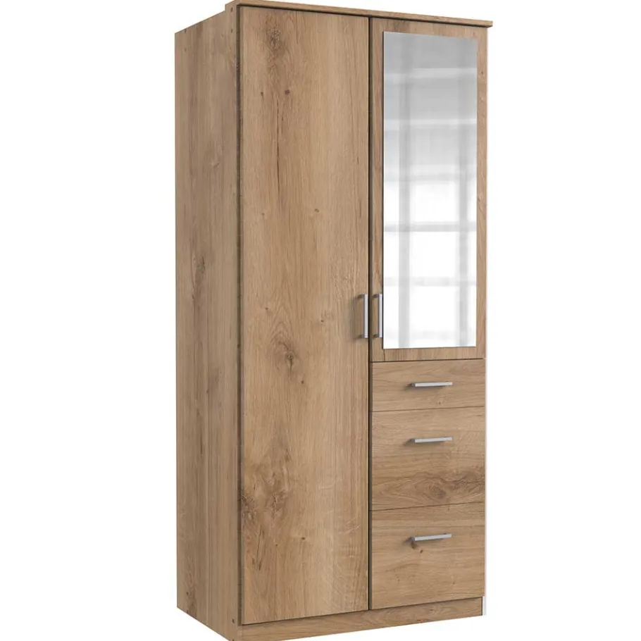 New Kleiderschrank in Plankeneiche NB mit Spiegel - Osicria Kleiderschränke