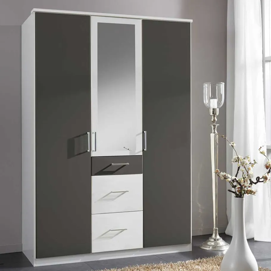Sale Kleiderschrank in Weiß & Dunkelgrau - Vanila I Kleiderschränke|Schränke
