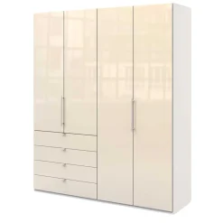 New Kleiderschrank mit Falttüren in Cremefarben Glas Front - Zidarie Kleiderschränke