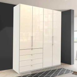 New Kleiderschrank mit Falttüren in Cremefarben Glas Front - Zidarie Kleiderschränke