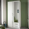 Discount Kleiderschrank mit Spiegel in Weiß & Chrom - Miracella Kleiderschränke|Schränke