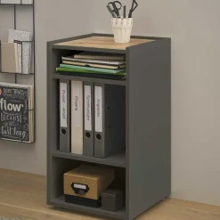 Best Kleines Ordnerregal in Anthrazit & Wildeiche Dekor - Ahilav Regale