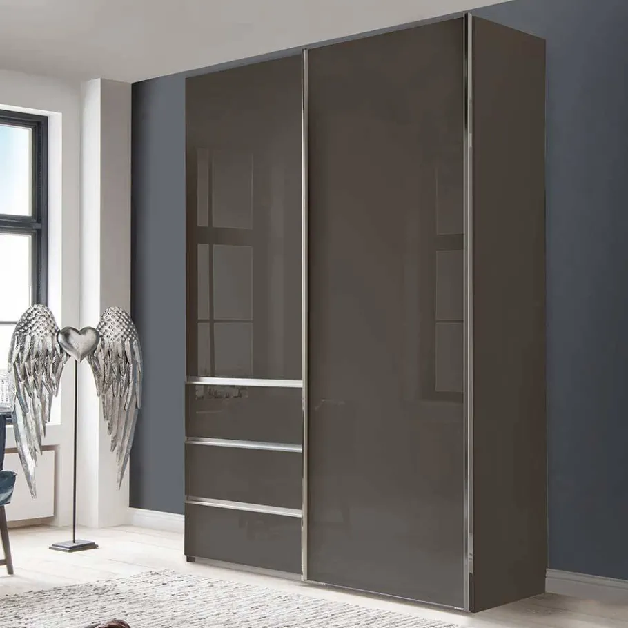 Outlet Kombi-Kleiderschrank in Braun Glasfront - 165 cm - Preema Kleiderschränke|Schränke