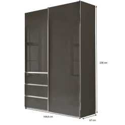 Outlet Kombi-Kleiderschrank in Braun Glasfront - 165 cm - Preema Kleiderschränke|Schränke