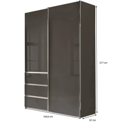 Outlet Kombi-Kleiderschrank in Braun Glasfront - 165 cm - Preema Kleiderschränke|Schränke