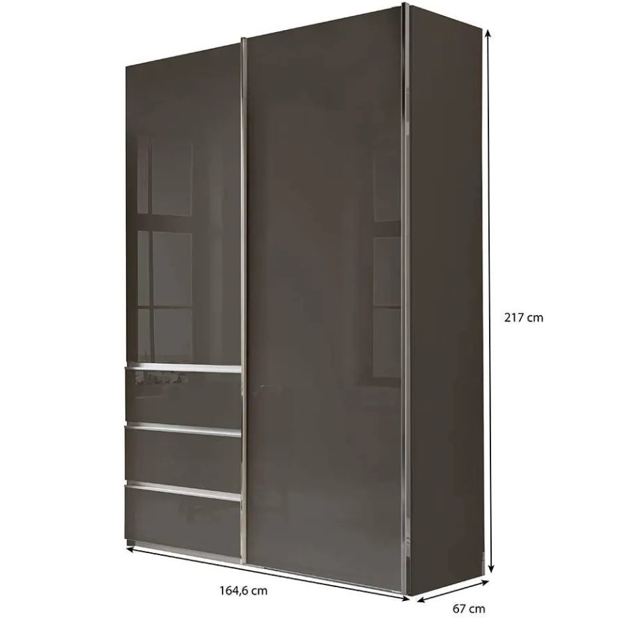 Outlet Kombi-Kleiderschrank in Braun Glasfront - 165 cm - Preema Kleiderschränke|Schränke