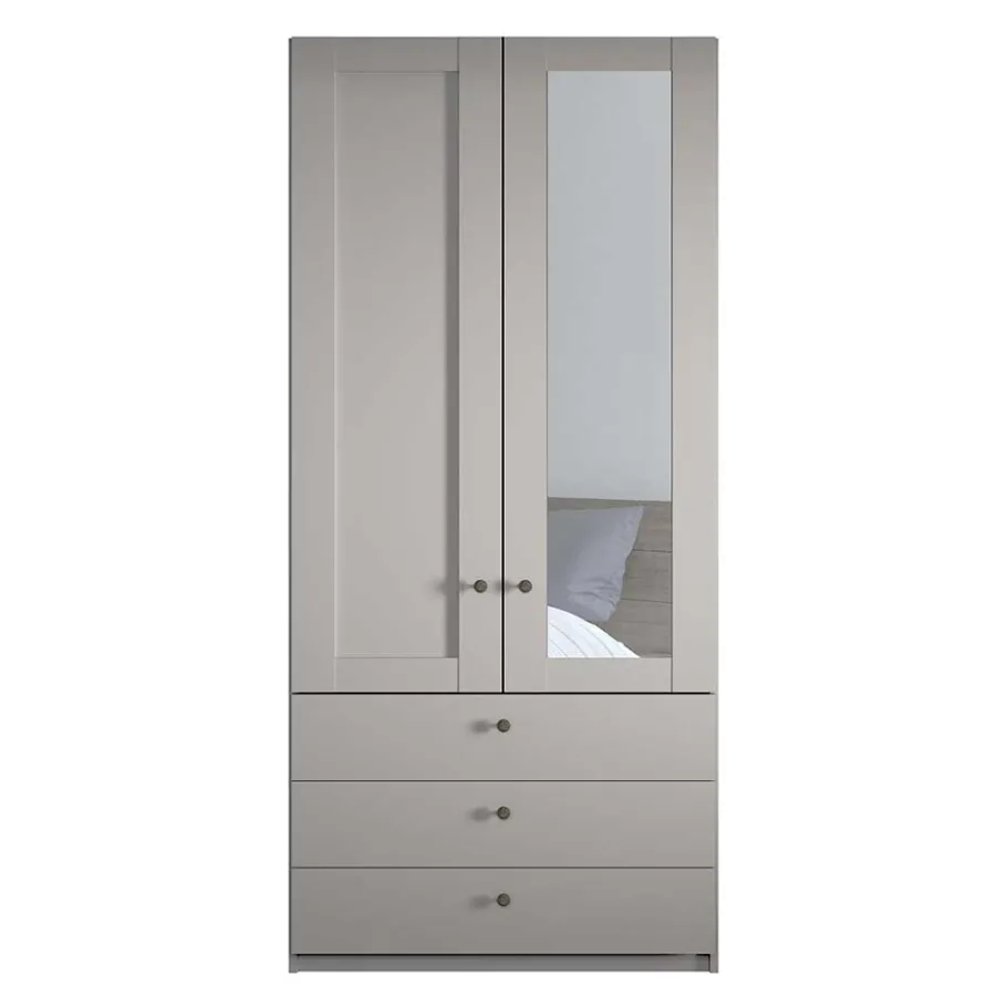 New Kombi-Kleiderschrank 1m breit in Hellgrau - Ridonna Kleiderschränke|Schränke