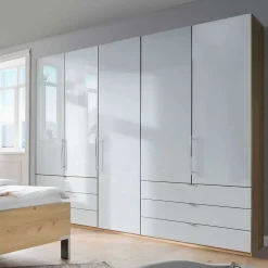 Kombi-Schlafzimmerschrank in Weiß & Eiche Bianco - Nuetran Kleiderschränke|Schränke