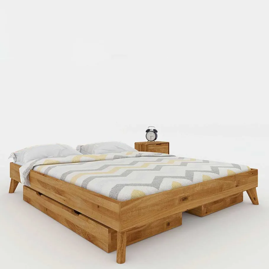 Clearance Kopfteilloses Wildeiche Ehebett mit Bettkasten - Eavy Betten