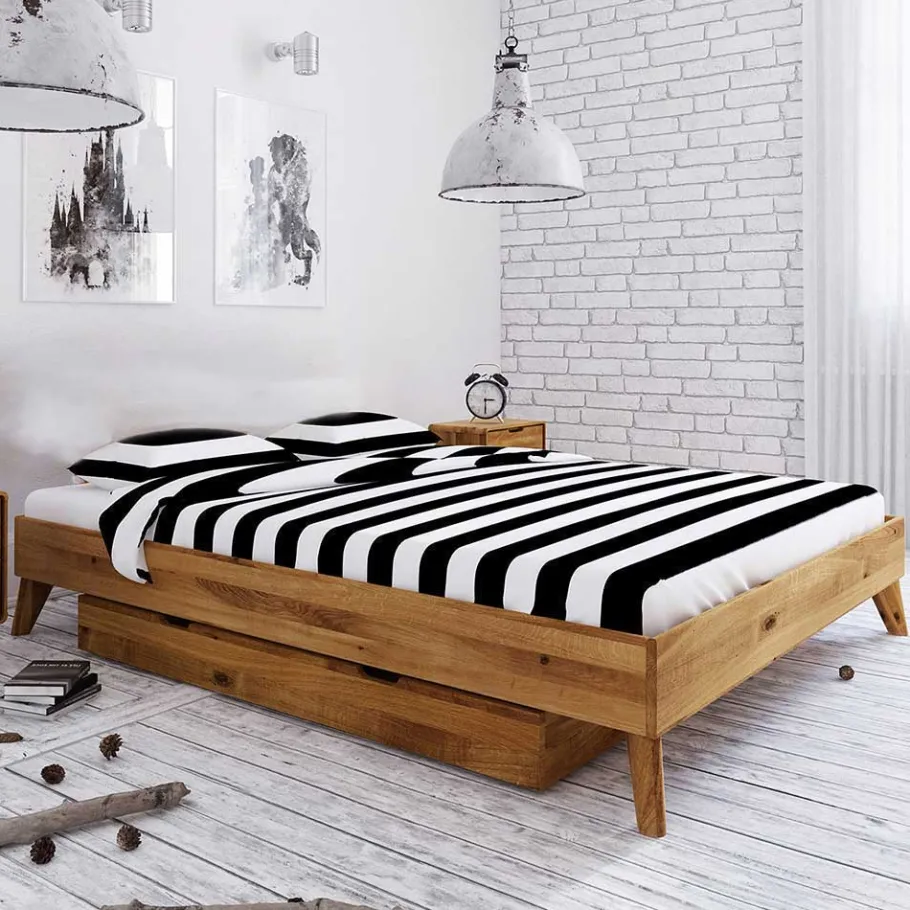 Clearance Kopfteilloses Wildeiche Ehebett mit Bettkasten - Eavy Betten
