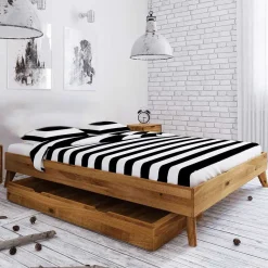 Clearance Kopfteilloses Wildeiche Ehebett mit Bettkasten - Eavy Betten