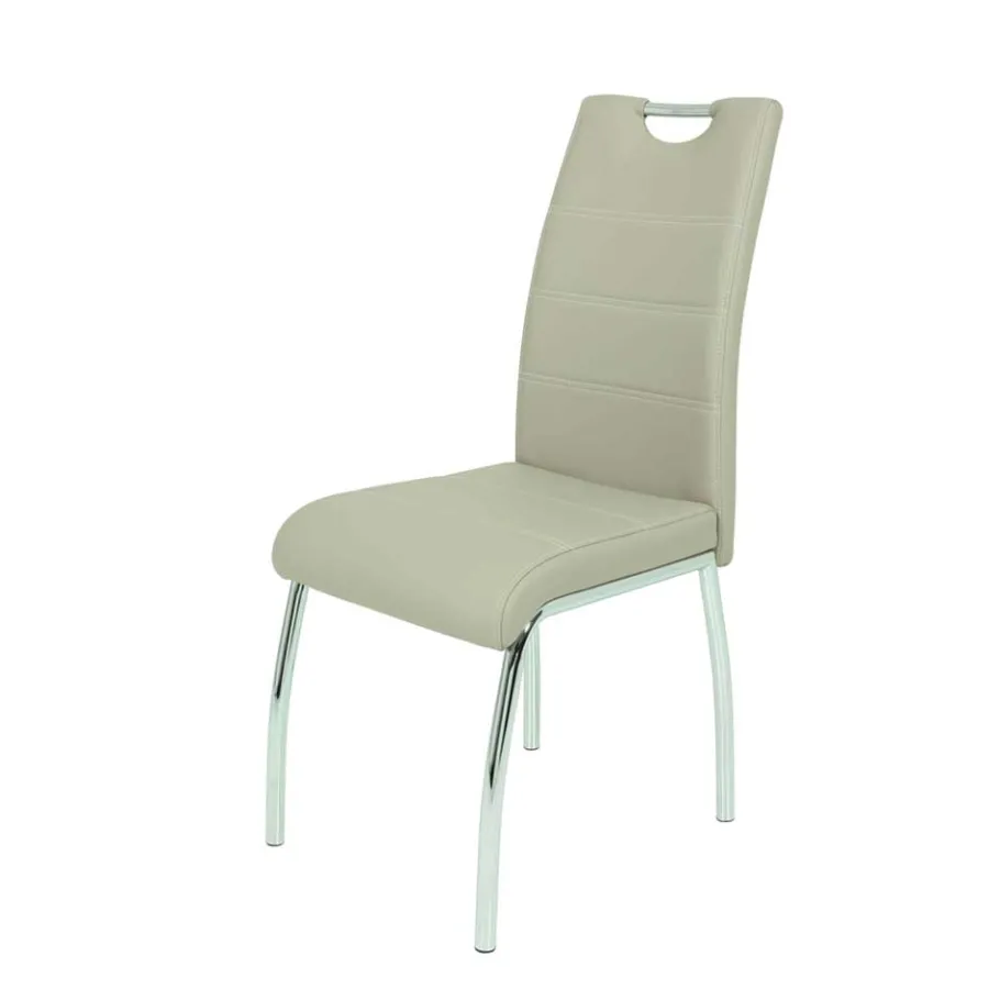 Discount Kunstleder Essstuhl in Beige & Chrom - Jenna (Set) Stühle