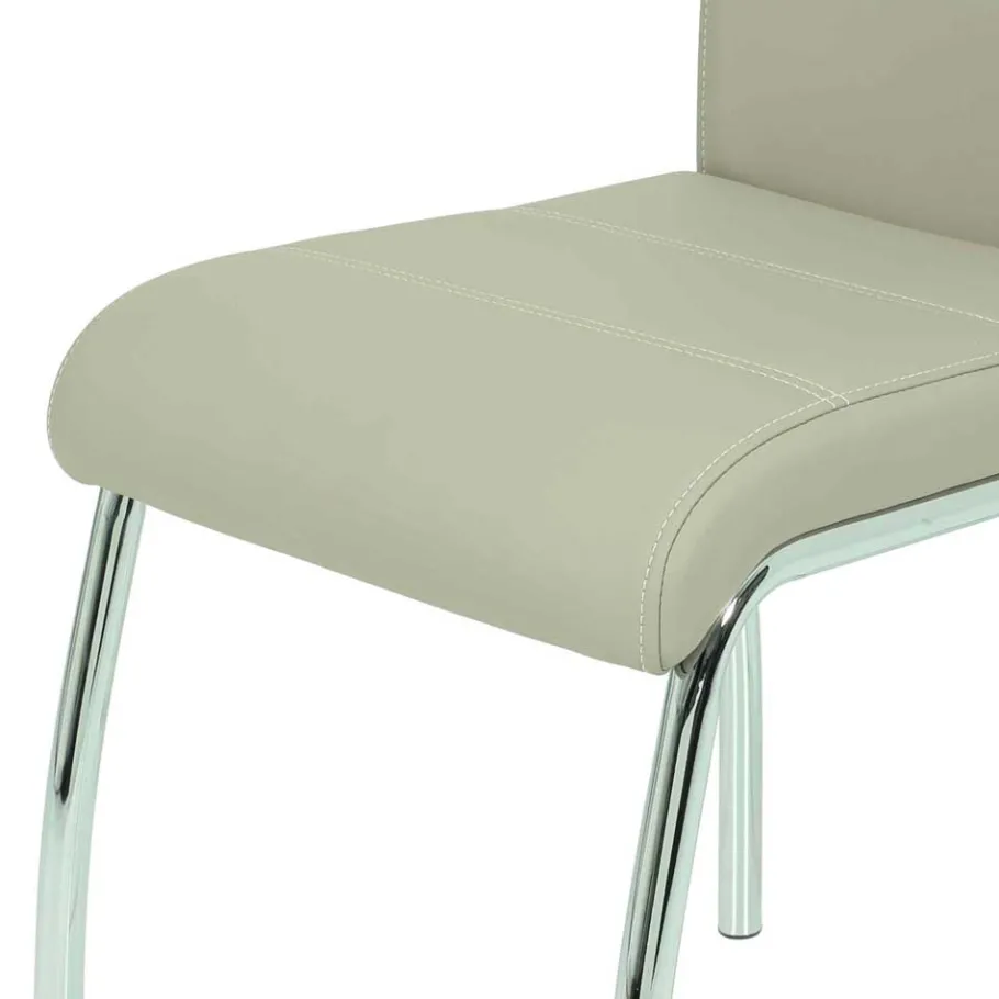 Discount Kunstleder Essstuhl in Beige & Chrom - Jenna (Set) Stühle