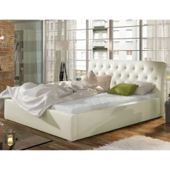 Outlet Kunstlederbett in Cremeweiß - Rongon Betten