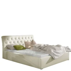 Outlet Kunstlederbett in Cremeweiß - Rongon Betten