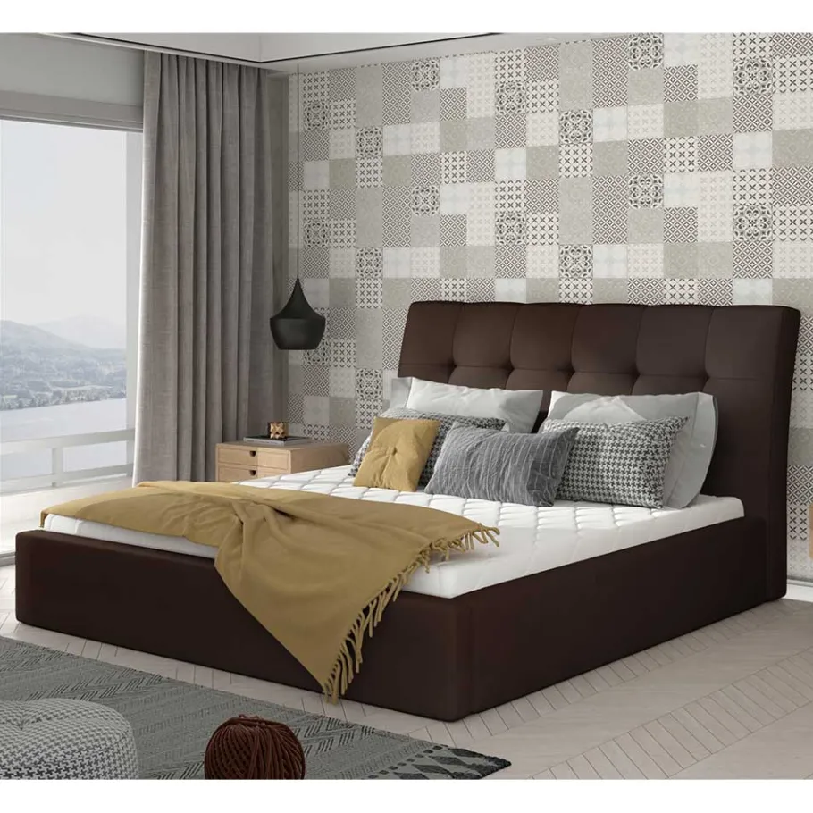 Clearance Kunstlederbett in Dunkelbraun - Geronda Betten