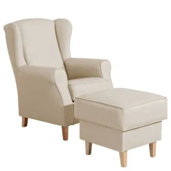 Sale Kunstledersessel in Beige mit Buche Natur - Charleen Sessel