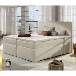 Clearance Kunstleder-Stauraumbett in Cremeweiß - Olav Betten