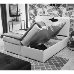 Clearance Kunstleder-Stauraumbett in Cremeweiß - Olav Betten