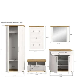 Best Landhaus Flur Möbelset komplett - Tocella (fünfteilig) Garderoben