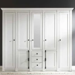 New Landhaus Kleiderschrank Chelles in Weiß mit Spiegel Kleiderschränke|Schränke