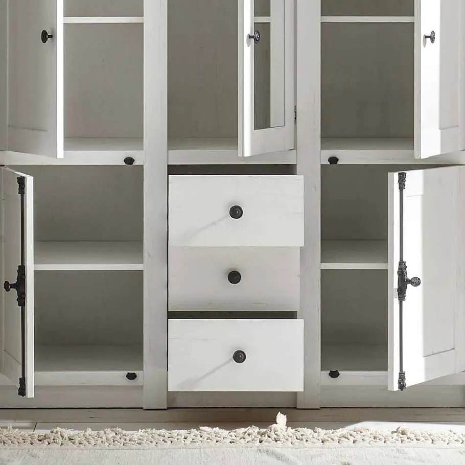 New Landhaus Kleiderschrank Chelles in Weiß mit Spiegel Kleiderschränke|Schränke