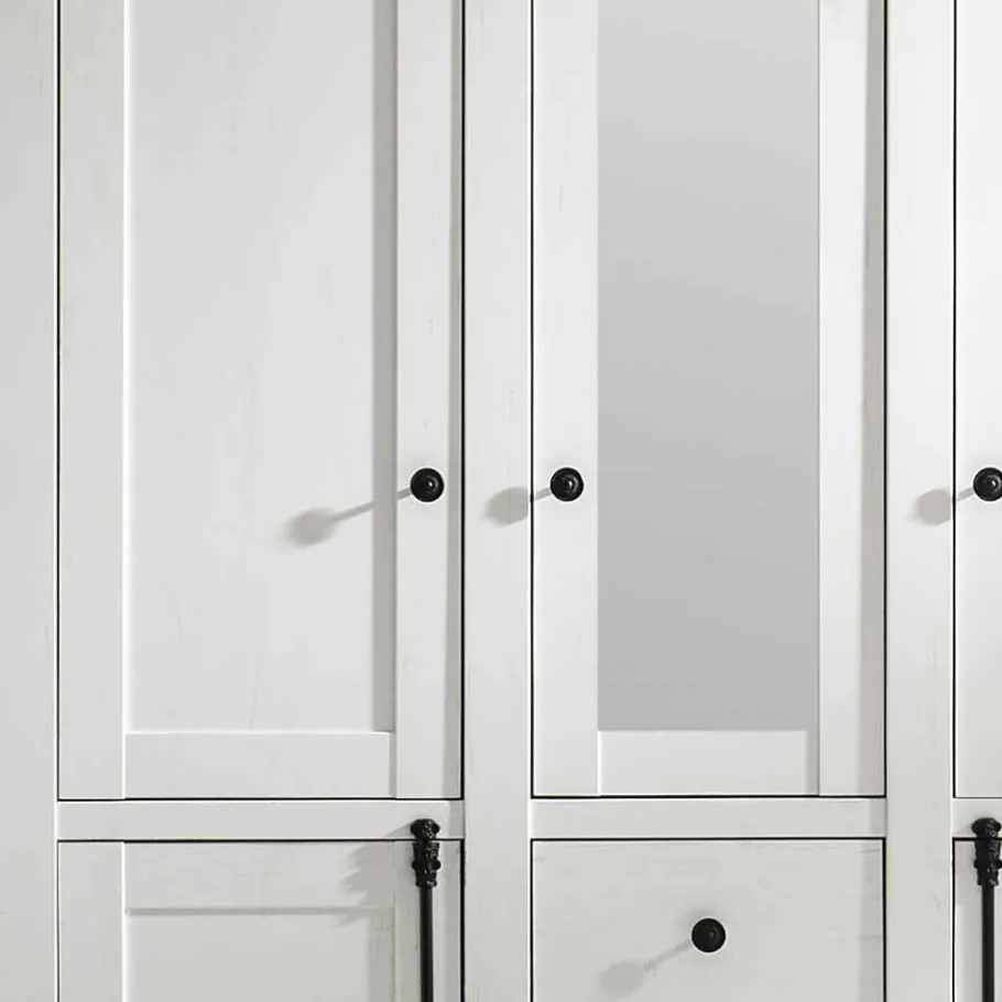 New Landhaus Kleiderschrank Chelles in Weiß mit Spiegel Kleiderschränke|Schränke