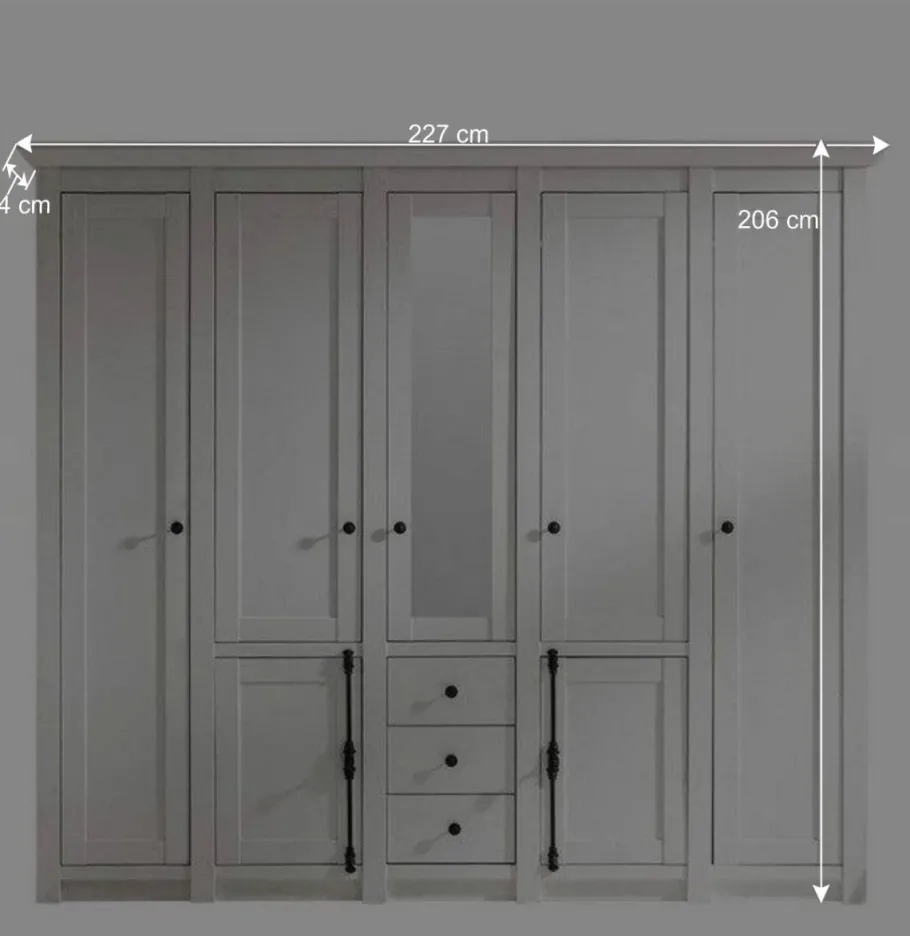 New Landhaus Kleiderschrank Chelles in Weiß mit Spiegel Kleiderschränke|Schränke