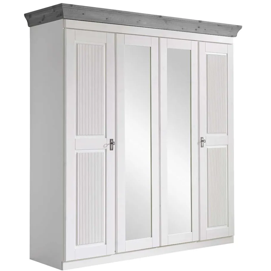 New Landhaus Kleiderschrank in Weiß und Kiefer Grau - Caneon Kleiderschränke|Schränke