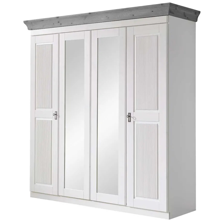 New Landhaus Kleiderschrank in Weiß und Kiefer Grau - Caneon Kleiderschränke|Schränke