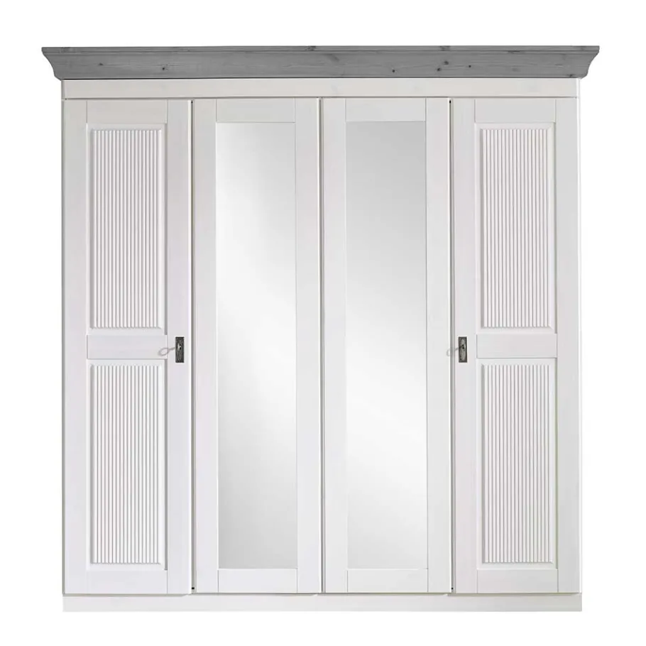 New Landhaus Kleiderschrank in Weiß und Kiefer Grau - Caneon Kleiderschränke|Schränke