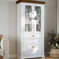 Best Landhaus Vitrinenschrank aus Kiefer zweifarbig - Zalya Schränke