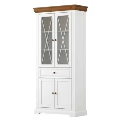 Best Landhaus Vitrinenschrank aus Kiefer zweifarbig - Zalya Schränke