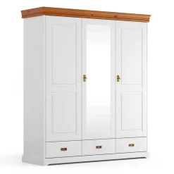 Landhausschrank in Weiß mit Kiefer - Varicano Kleiderschränke|Schränke