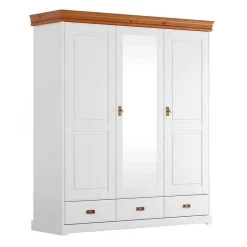 Landhausschrank in Weiß mit Kiefer - Varicano Kleiderschränke|Schränke