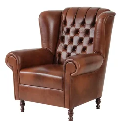 Clearance Leder Ohrensessel in Braun Chesterfield - Karim Sessel