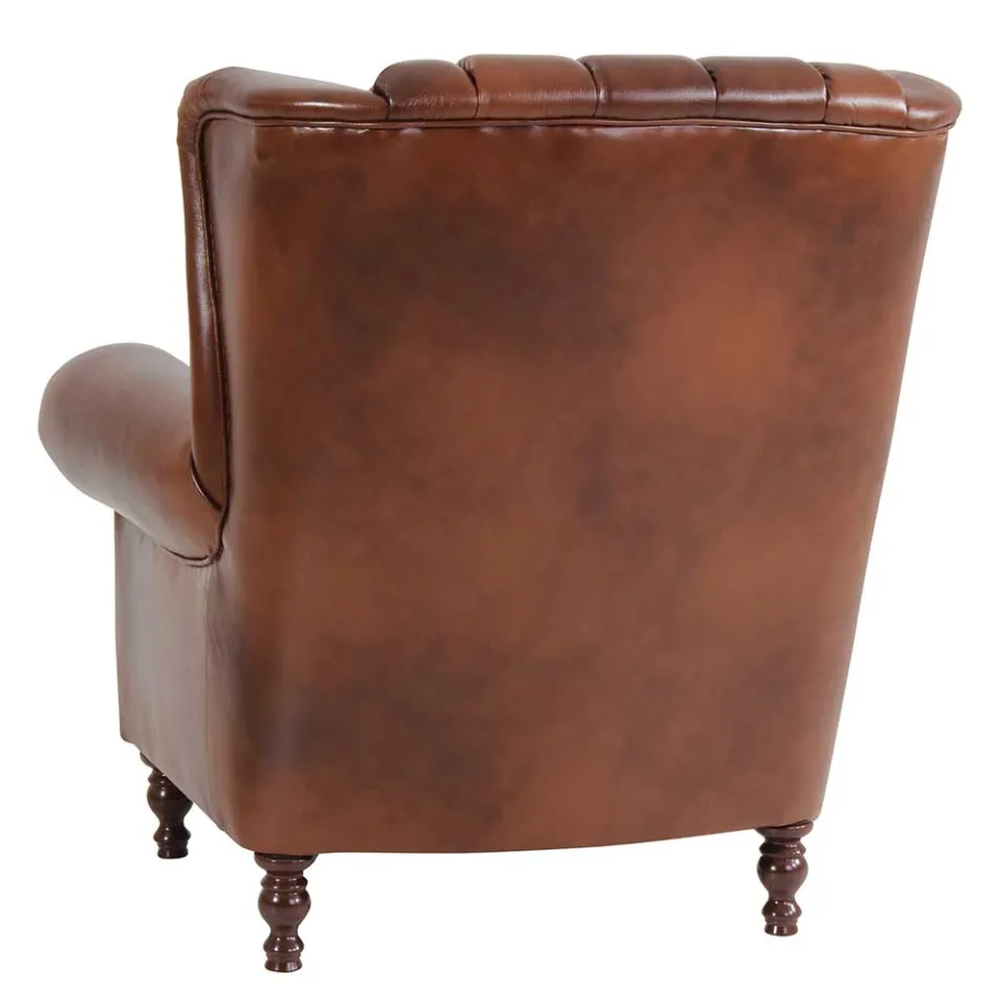 Clearance Leder Ohrensessel in Braun Chesterfield - Karim Sessel