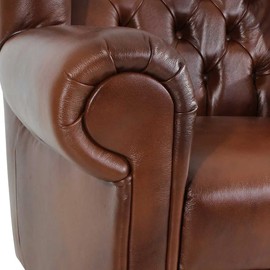 Clearance Leder Ohrensessel in Braun Chesterfield - Karim Sessel