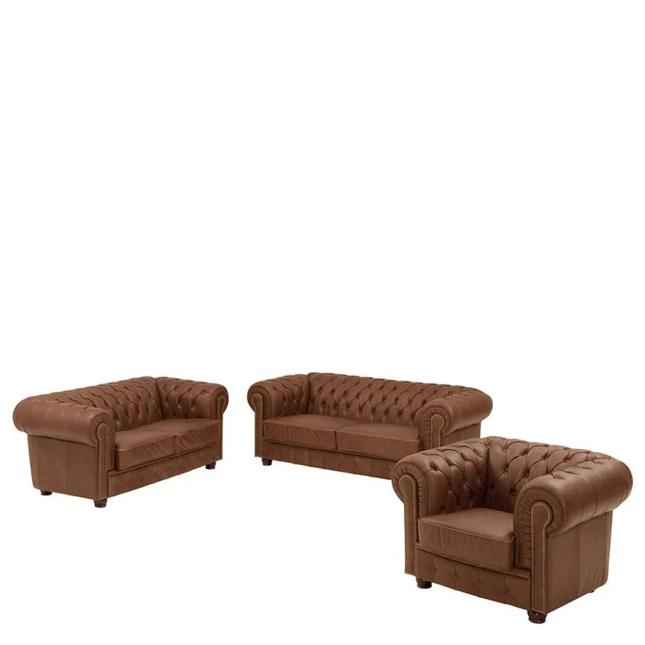 Sale Leder Polstergarnitur Chesterfield - Gonron (dreiteilig) Sitzgruppe
