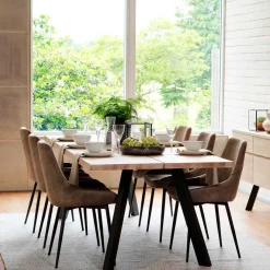 Sale Loft Tisch Eiche White Wash & 6 Stühle Pulva in Braun Microfaser (siebenteilig) Sitzgruppe