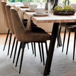 Sale Loft Tisch Eiche White Wash & 6 Stühle Pulva in Braun Microfaser (siebenteilig) Sitzgruppe