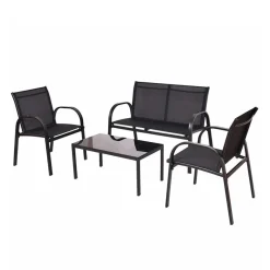 Outlet Lounge Mesh Gartenmöbel in Schwarz - Anastasius (vierteilig) Sitzgruppe