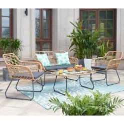 Best Lounge Sitzgruppe aus Geflecht in Beige - Renzo (vierteilig) Sitzgruppe