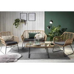 Best Lounge Sitzgruppe aus Geflecht in Beige - Renzo (vierteilig) Sitzgruppe