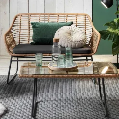 Best Lounge Sitzgruppe aus Geflecht in Beige - Renzo (vierteilig) Sitzgruppe