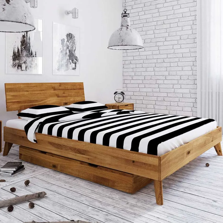 Clearance Massives Wildeiche Bett mit Schubladen - Eavy I Betten