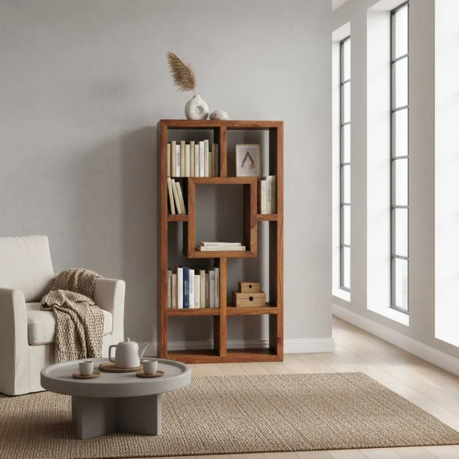 Sale Massivholz Design Standregal Hoslo aus Sheesham klar lackiert Regale